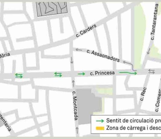 Corte de tráfico en la calle Princesa por obras en las aceras de Via Laietana Corte de tráfico en la calle Princesa por obras en las aceras de Via Laietana