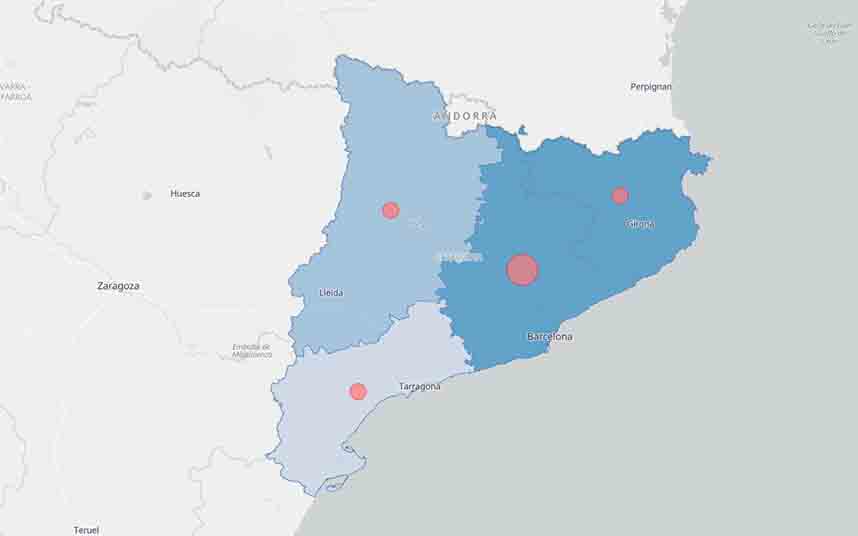 Mapa interactivo por municipios de casos de coronavirus en Catalunya