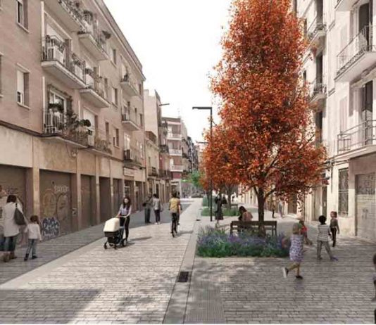 Pacificación de las calles de la Muntanya y Eterna Memòria, en el Camp de l’Arpa del Clot La calle de la Muntanya, primer eje verde en el Camp de l'Arpa del Clot