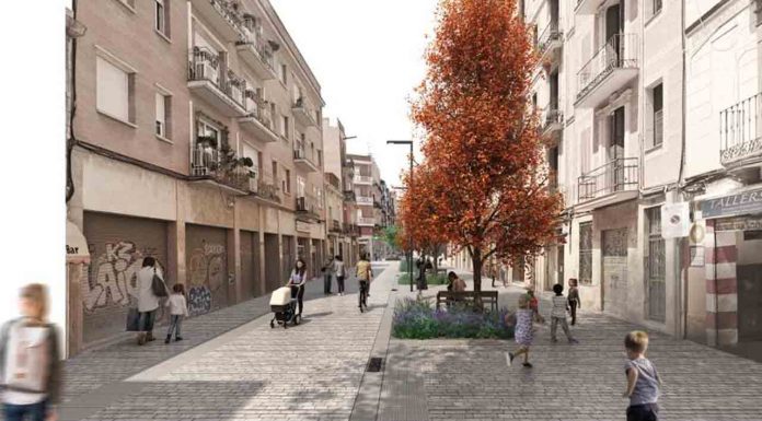 La calle de la Muntanya, primer eje verde en el Camp de l’Arpa del Clot La calle de la Muntanya, primer eje verde en el Camp de l'Arpa del Clot