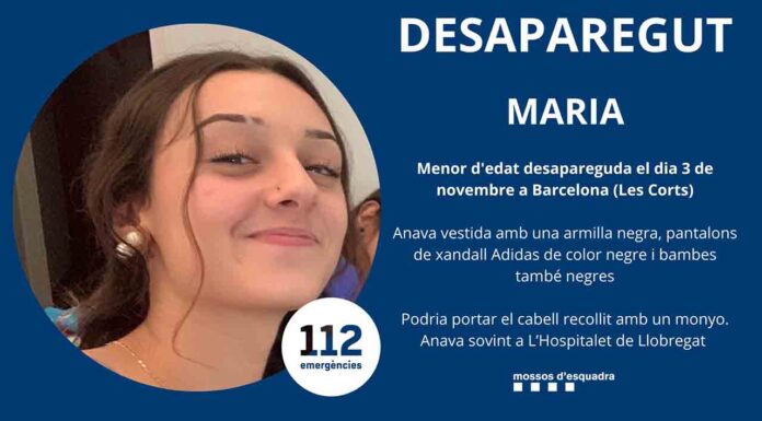Encuentran sana y salva a la menor desparecida en Les Corts Los Mossos buscan a María, desaparecida en Les Corts el 3 de noviembre