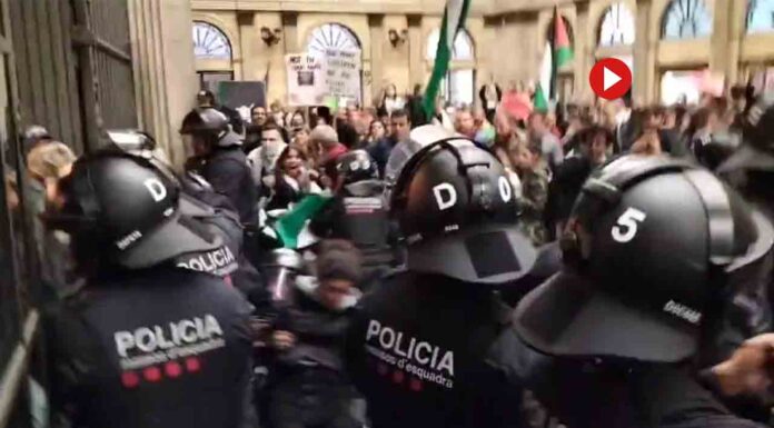 Los Mossos cargan contra los manifestantes pro Palestina en el Estación de Francia Los Mossos cargan contra los manifestantes pro Palestina en el Estación de Francia