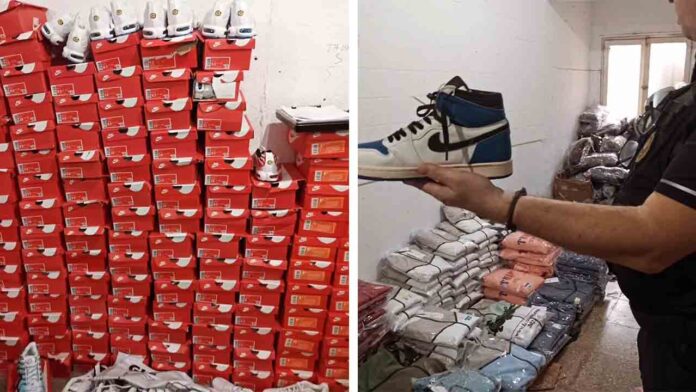 Requisan más de 10.000 zapatillas y prendas de ropa falsificada en Santa Coloma