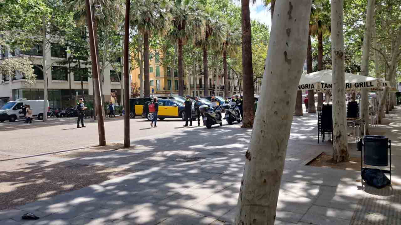 Concentración de los taxis en el hotel Barceló Raval
