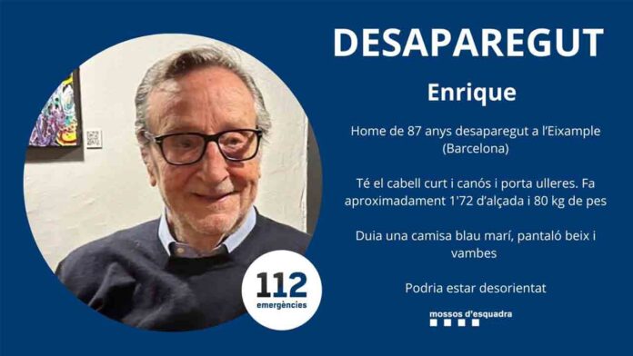 Buscan a Enric, un hombre de 87 años desaparecido en el Eixample