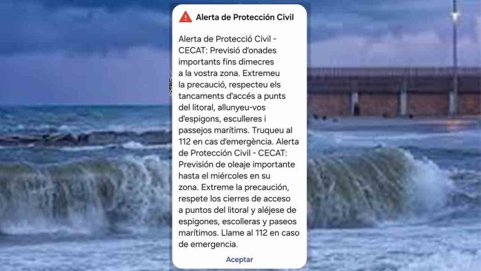 Protecció Civil activa alerta por levante y fuerte oleaje en Catalunya