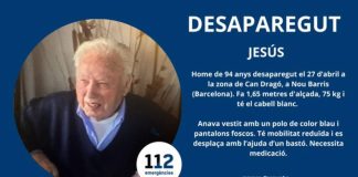 Localizan sano y salvo al hombre de 94 años desaparecido en Nou Barris Buscan a un hombre de 94 años desaparecido en Nou Barris