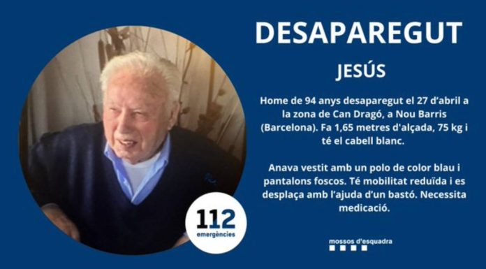 Localizan sano y salvo al hombre de 94 años desaparecido en Nou Barris Buscan a un hombre de 94 años desaparecido en Nou Barris